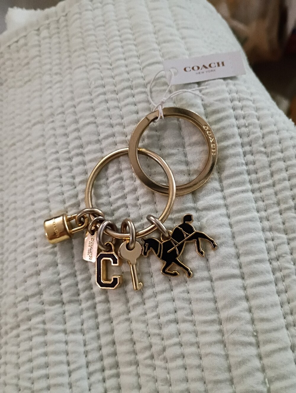Coach Gold and Black Horse & C Letter Charm Keyring